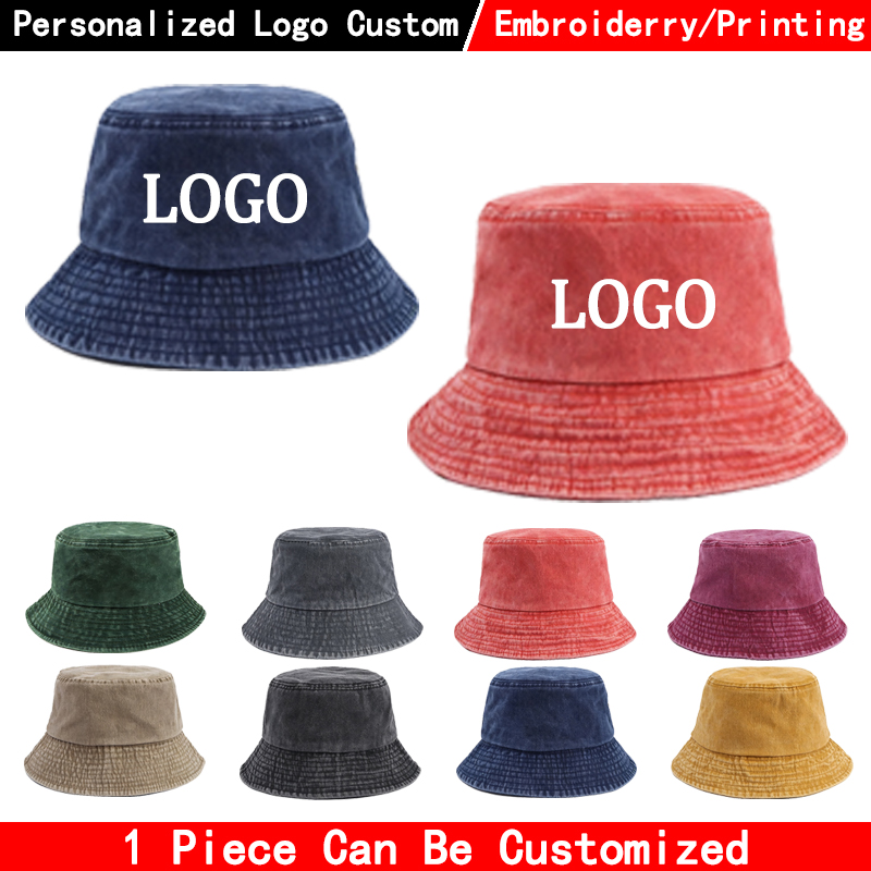 Bucket Hat Cotton - قبعة دنيم بتصميم مخصص بشعارك، قبعة