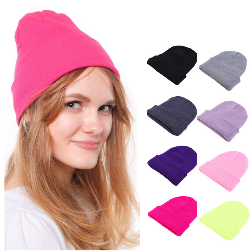 Beanie Cuffed Knit - قبعة شتوية محبوكة بلون موحد أنيقة