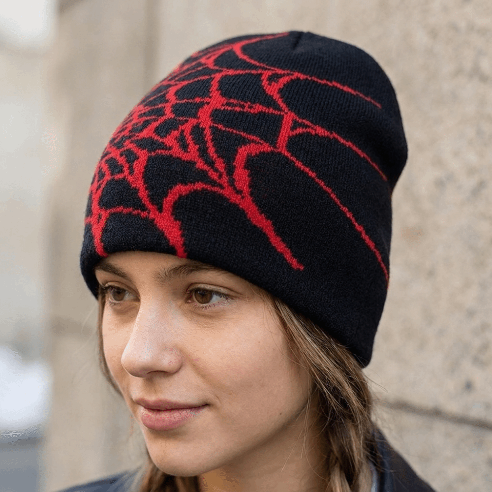 قبعات بيني بنمط شبكة العنكبوت  - مراجعة Beanie Cuffed Knit وسعره